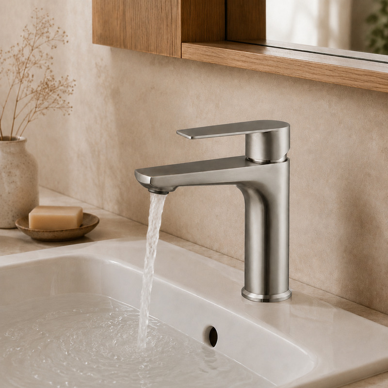 Single Handle Hot and Cold Basin Mixer Faucet, running water