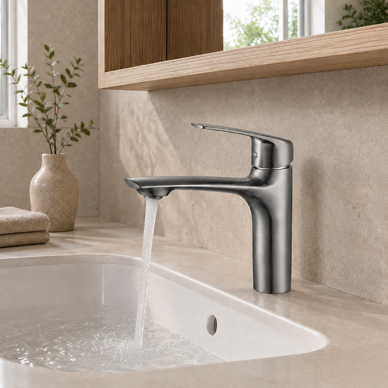 Single Handle Hot and Cold Basin Mixer Faucet, running water