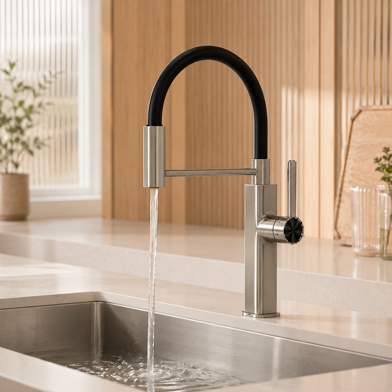 Single Handle Hot and Cold Kitchen Faucet with running water