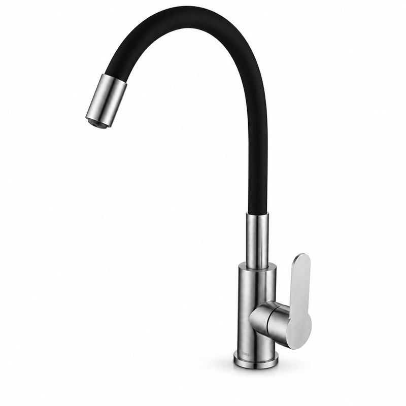 Single Handle Hot and Cold Kitchen Faucet on white background