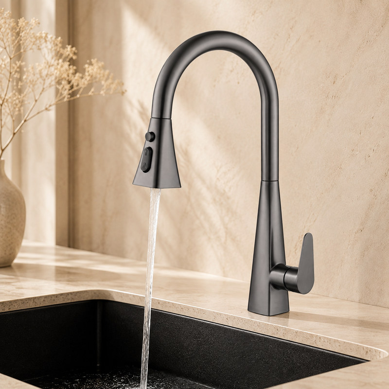 Single Handle Hot and Cold Kitchen Faucet with running water