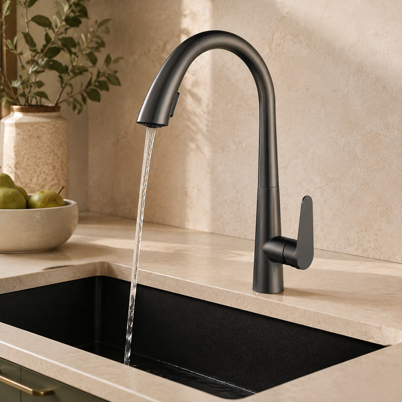 Single Handle Hot and Cold Kitchen Faucet with running water
