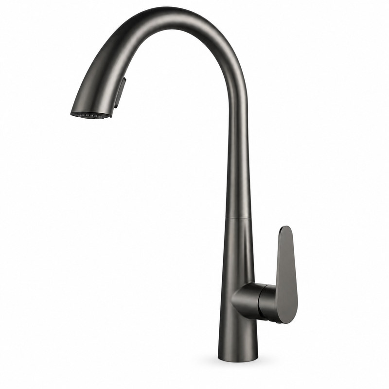 Single Handle Hot and Cold Kitchen Faucet on white background